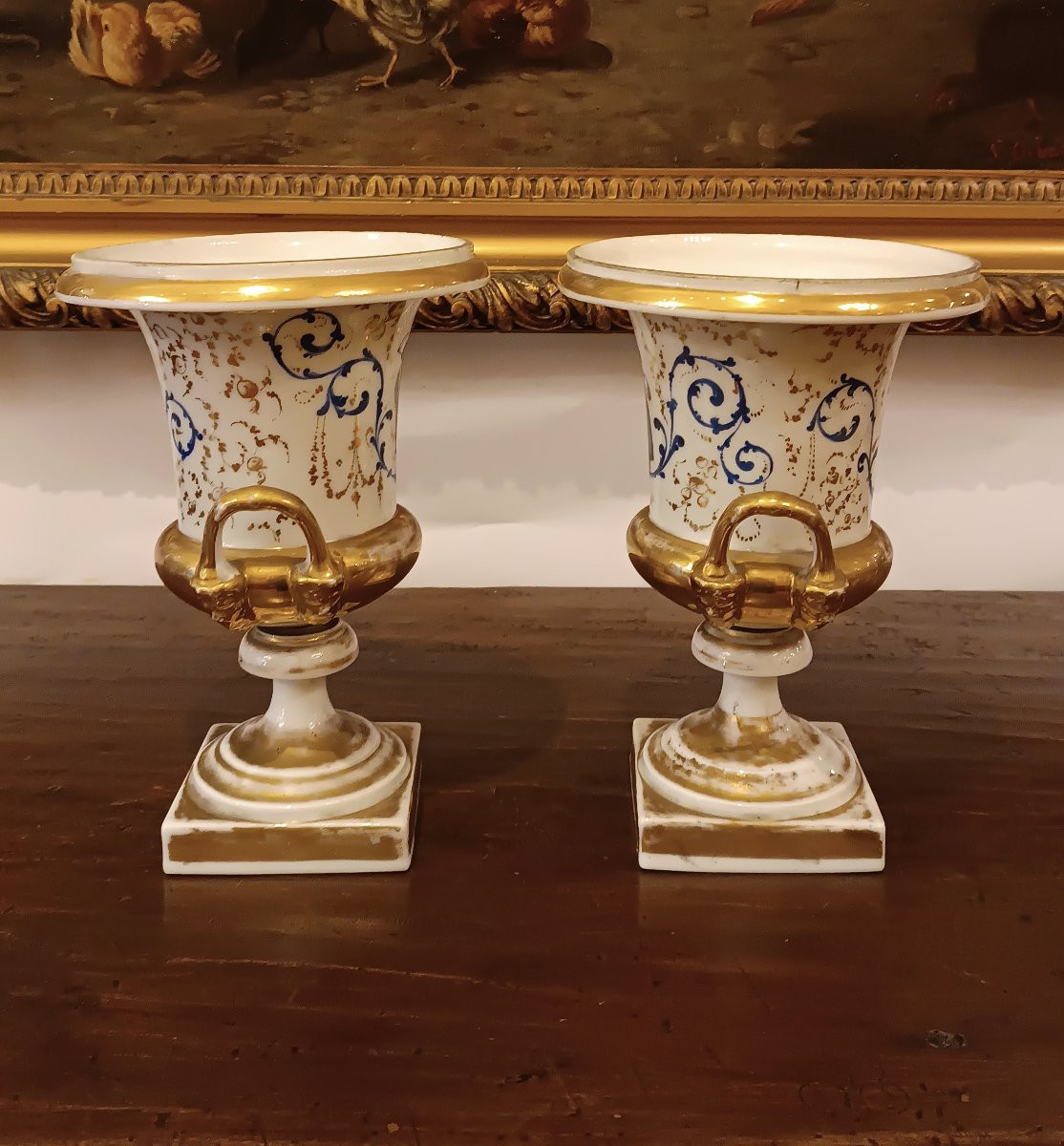 PAIRE DE VASES EN PORCELAINE EMPIRE DÉBUT DU 19ème SIÈCLE-photo-1