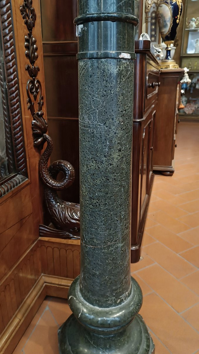 Mid-18th Century Green Marble Column With Graffito-photo-1