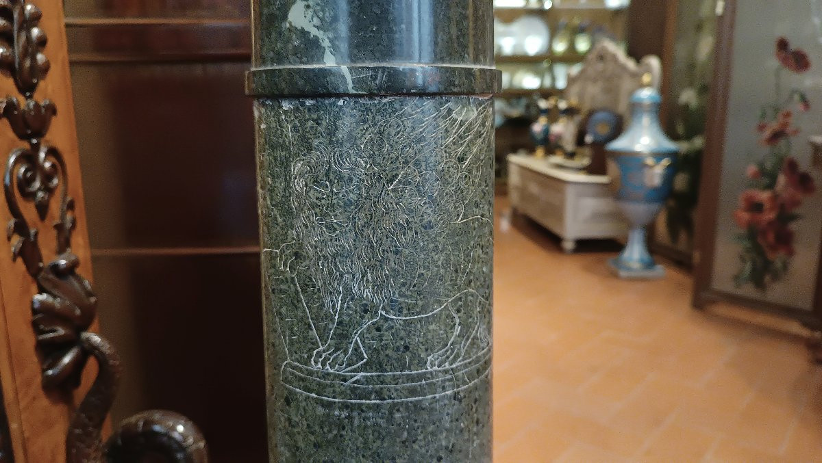 Mid-18th Century Green Marble Column With Graffito-photo-2