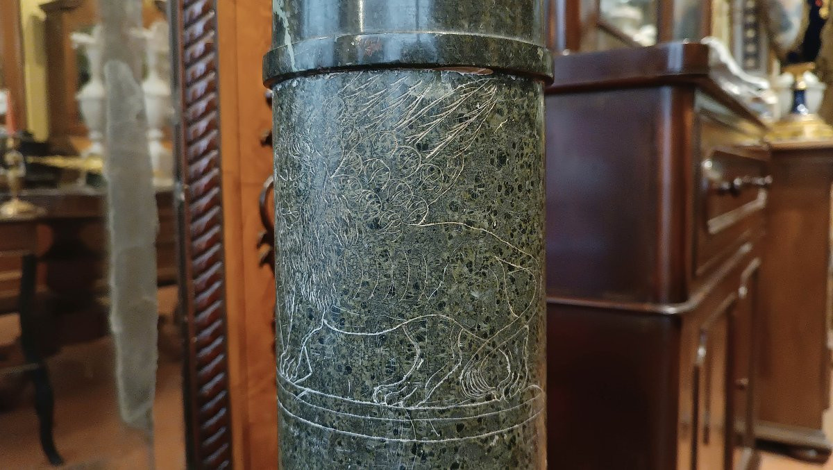 Mid-18th Century Green Marble Column With Graffito-photo-4