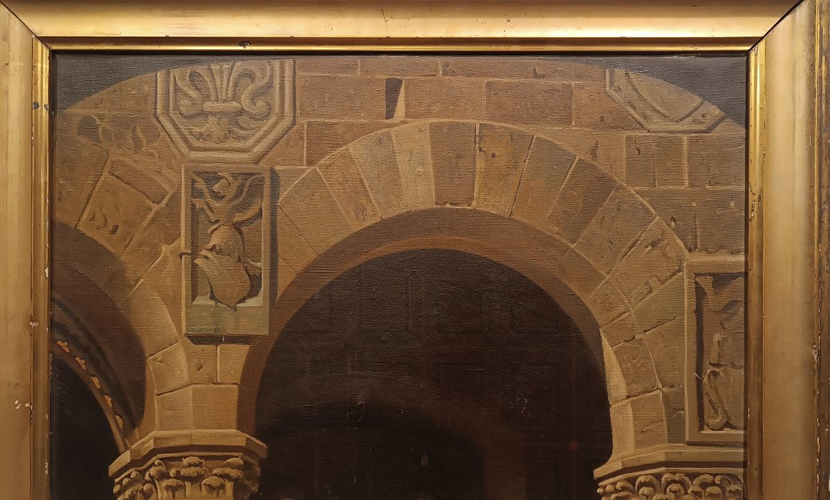 Mid-19th Century Painting Of The Interior Of The Bargello In Florence-photo-3