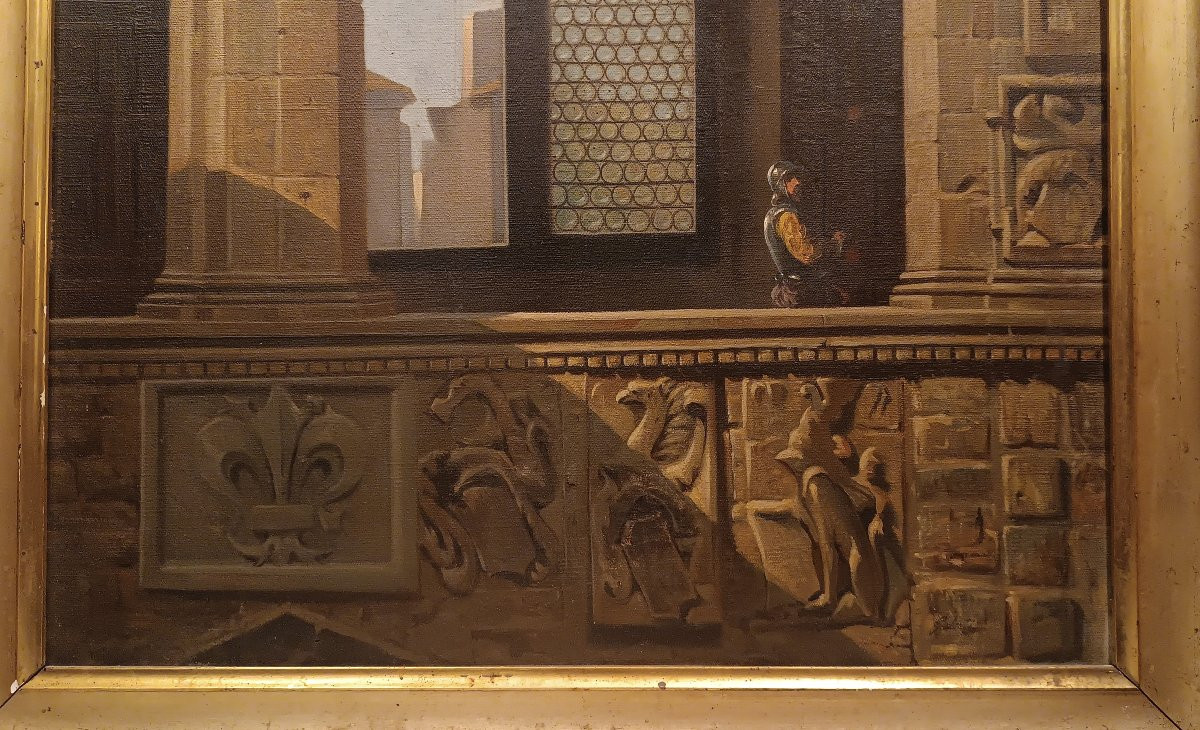 Mid-19th Century Painting Of The Interior Of The Bargello In Florence-photo-2
