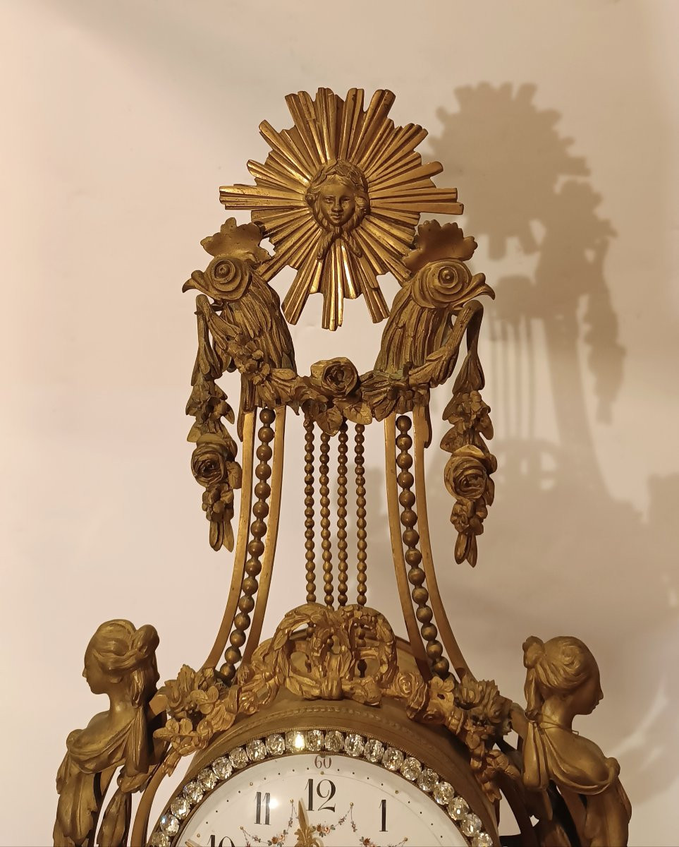 Mid-19th Century White Marble And Rhinestone Lyre Clock-photo-2