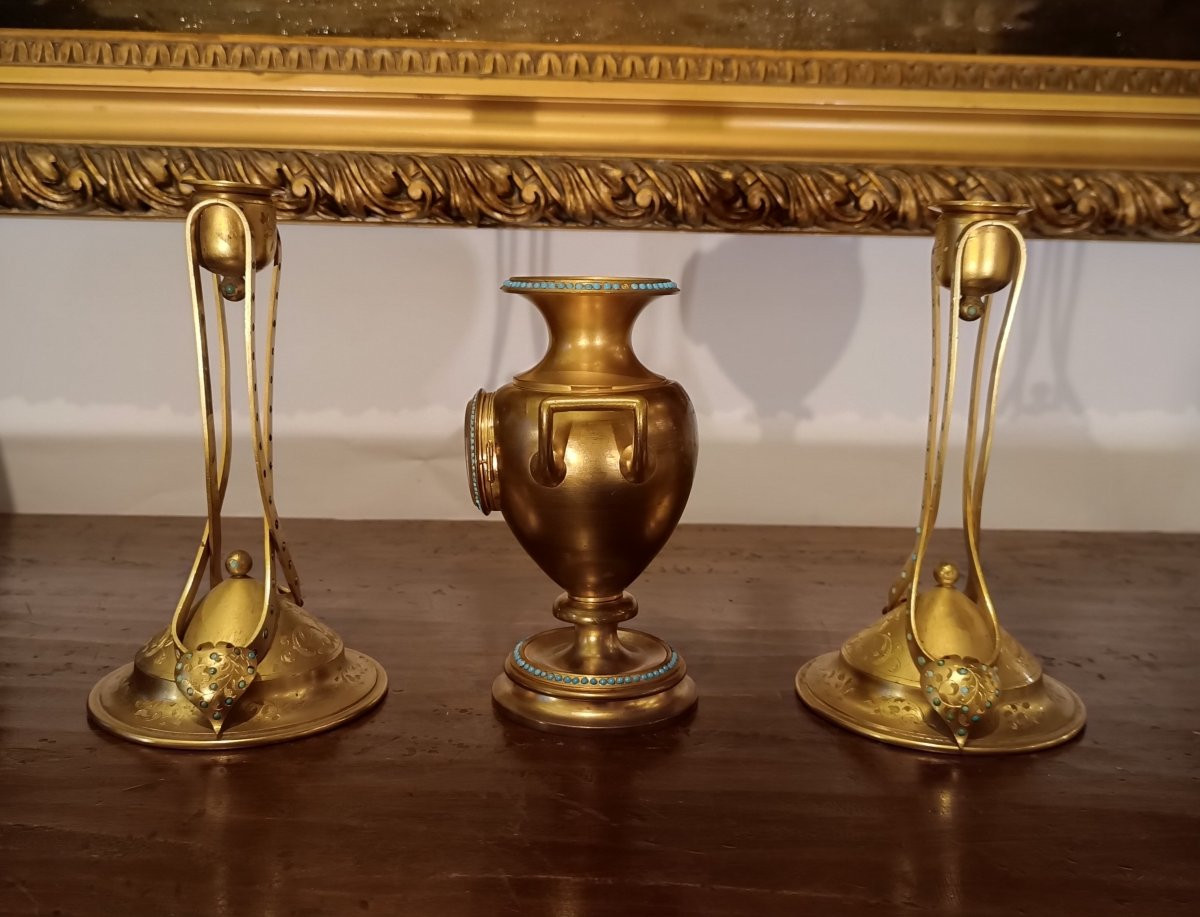 Mid-19th Century Triptych With Clock And Candelabra-photo-3