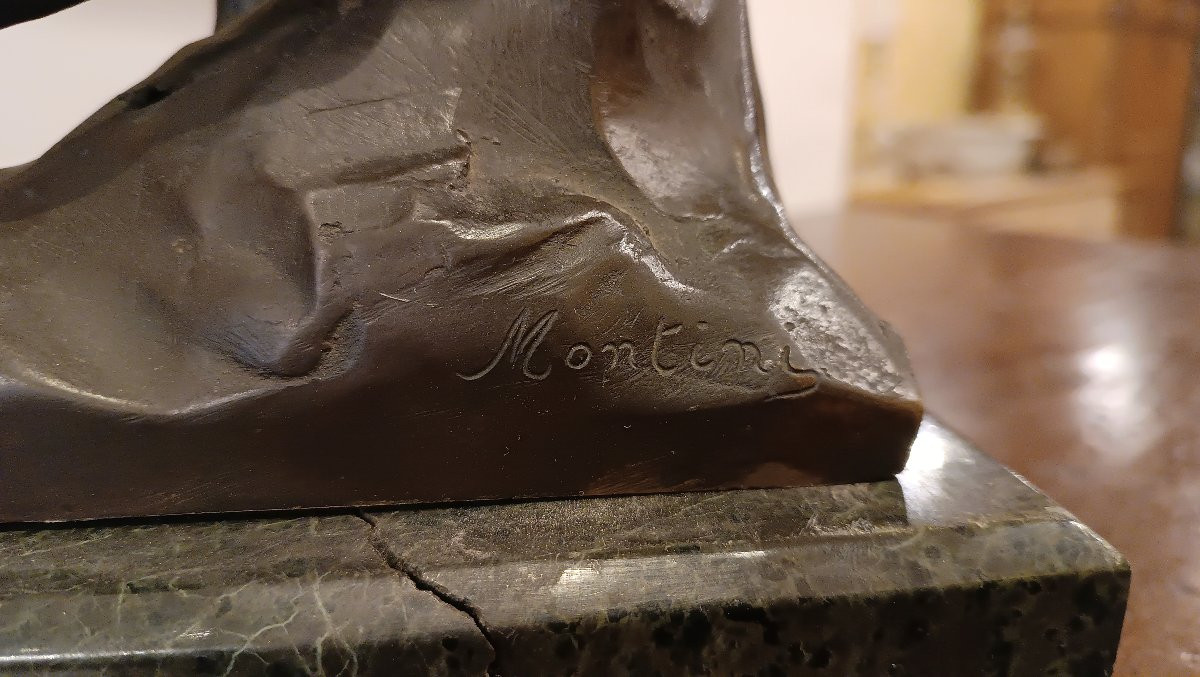 SCULPTURE EN BRONZE D'ANTÉLOPE PAR IGINIO MONTINI DÉBUT DU 20ème SIÈCLE-photo-4