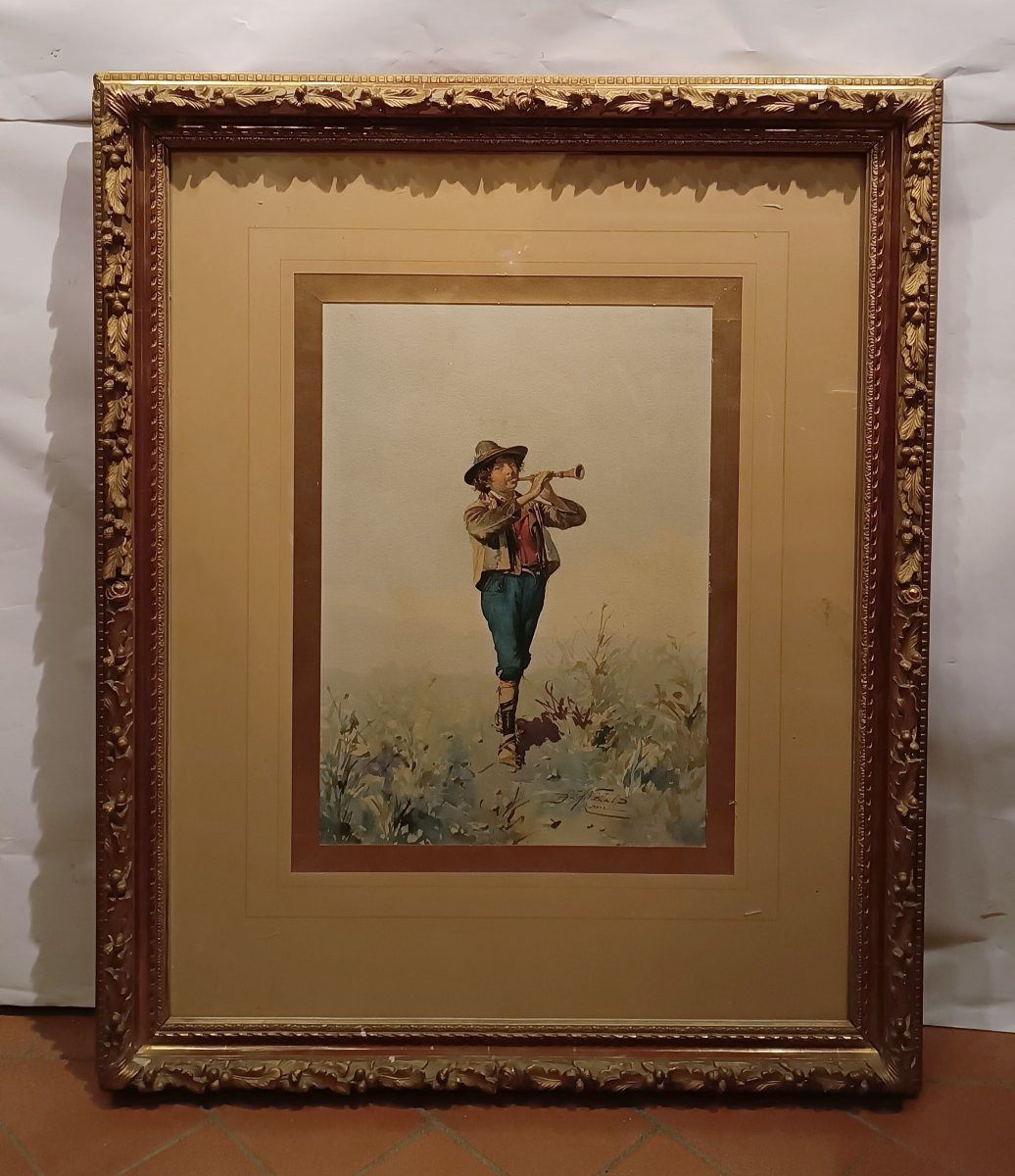 PAIRE D'AQUARELLES DE BERGERS PAR DOMENICO DE ANGELIS FIN DU 18ème SIÈCLE-photo-3