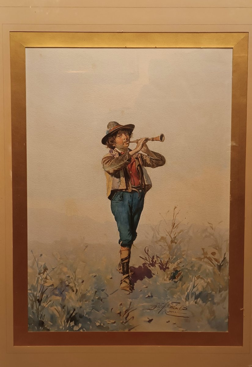 PAIRE D'AQUARELLES DE BERGERS PAR DOMENICO DE ANGELIS FIN DU 18ème SIÈCLE-photo-1