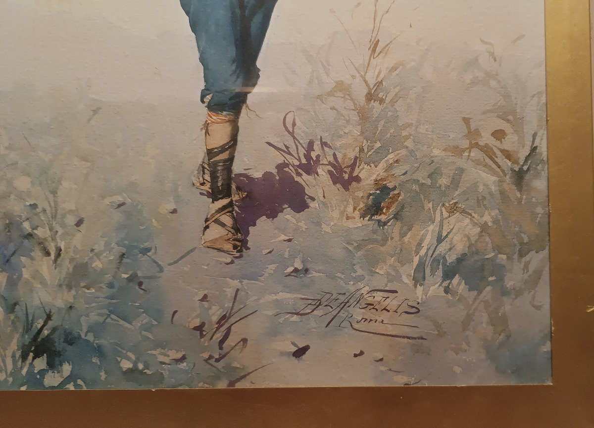 PAIRE D'AQUARELLES DE BERGERS PAR DOMENICO DE ANGELIS FIN DU 18ème SIÈCLE-photo-2