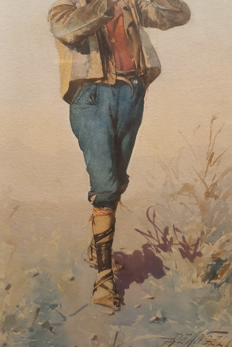 PAIRE D'AQUARELLES DE BERGERS PAR DOMENICO DE ANGELIS FIN DU 18ème SIÈCLE-photo-4