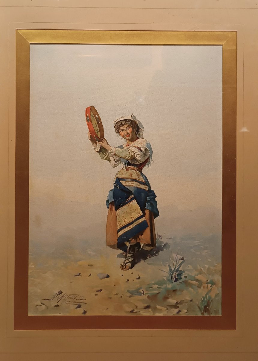 PAIRE D'AQUARELLES DE BERGERS PAR DOMENICO DE ANGELIS FIN DU 18ème SIÈCLE-photo-5
