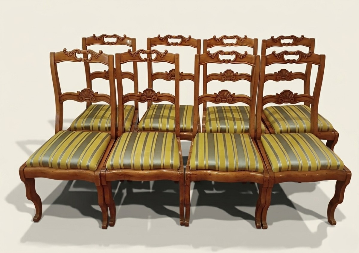 Set Of Eight Lemon-finished Chairs From The Mid-19th Century