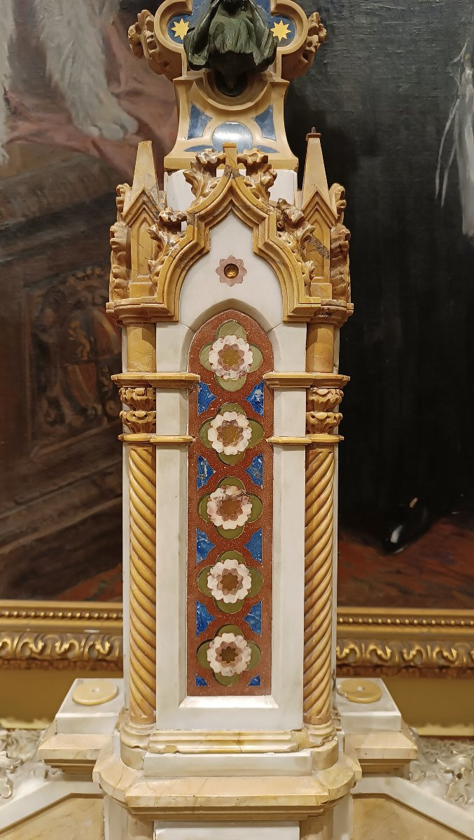 Mid-19th Century Marble And Semi-precious Stone Crucifix-photo-2