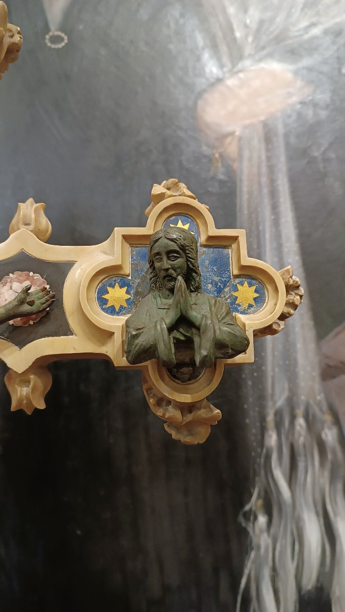 Mid-19th Century Marble And Semi-precious Stone Crucifix-photo-6