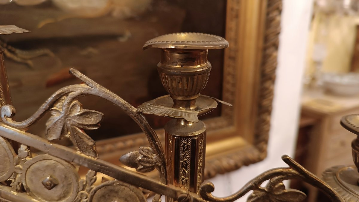 PAIRE DE CANDÉLABRES DORÉS DU MILIEU DU 19ème SIÈCLE-photo-4