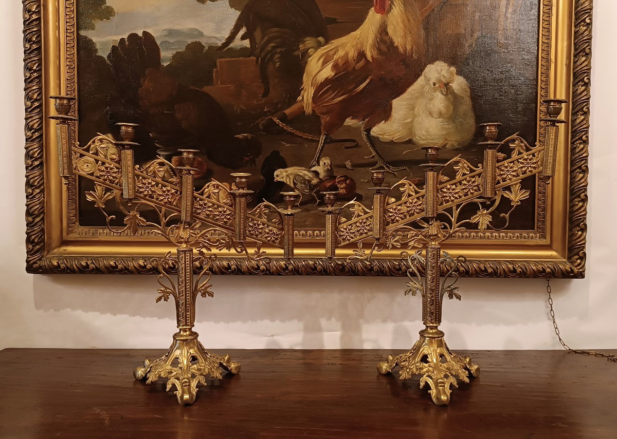 PAIRE DE CANDÉLABRES DORÉS DU MILIEU DU 19ème SIÈCLE