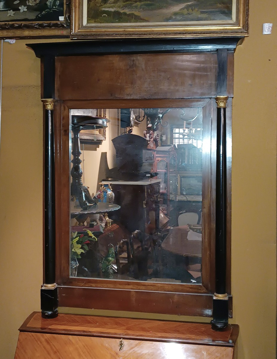 GRAND MIROIR EMPIRE AVEC COLONNES DÉBUT DU 19ème SIÈCLE