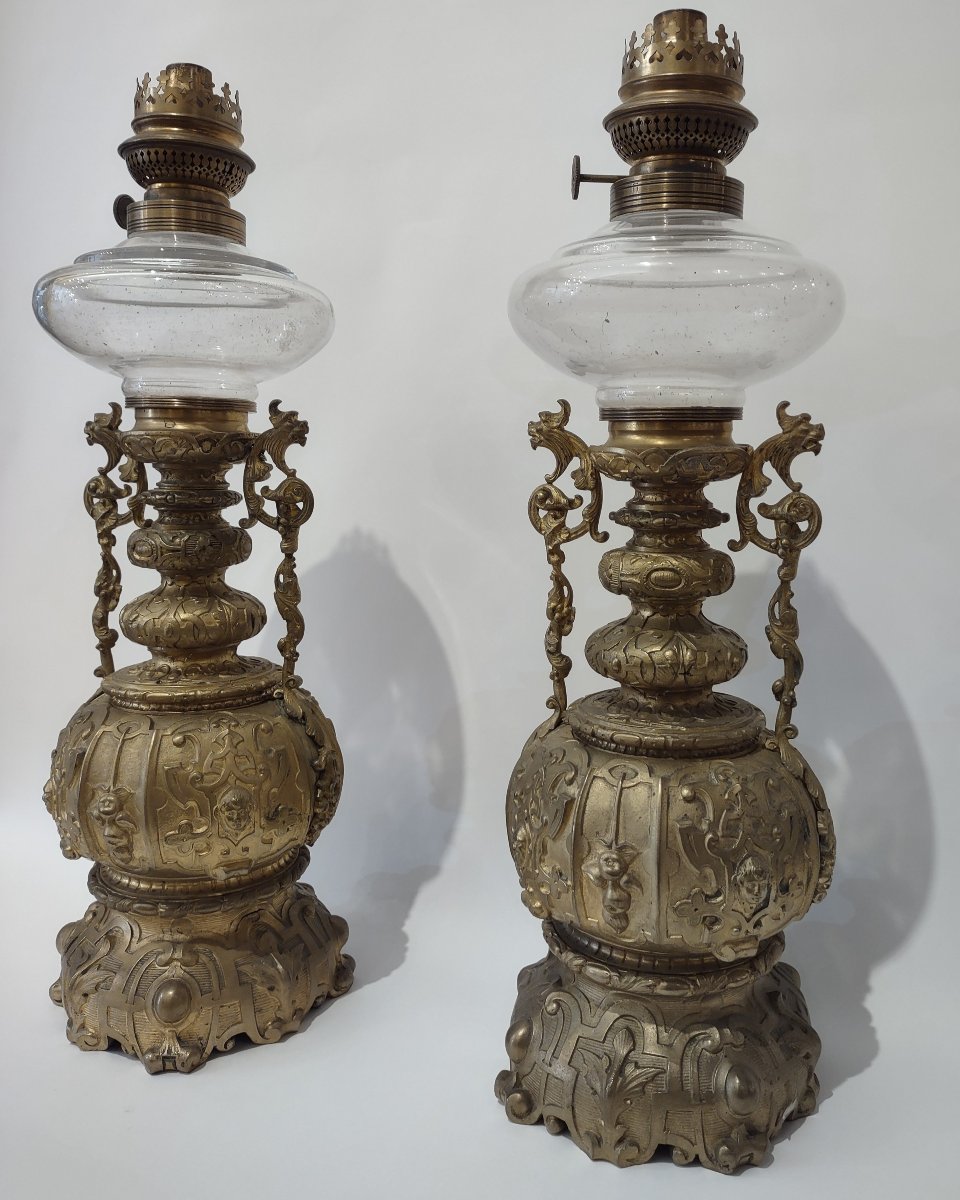 Second Half Of The 19th Century Pair Of Gilt-bronze Oil Lights -photo-2