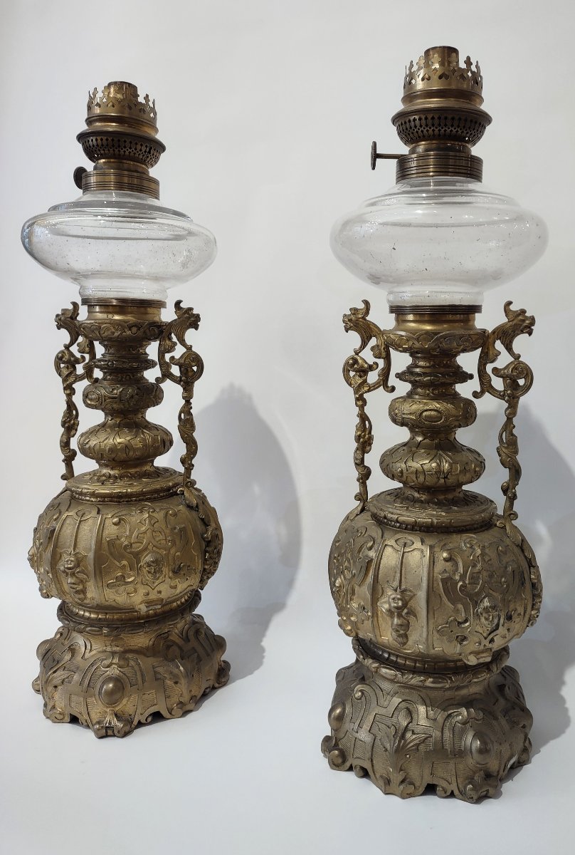 Second Half Of The 19th Century Pair Of Gilt-bronze Oil Lights -photo-4