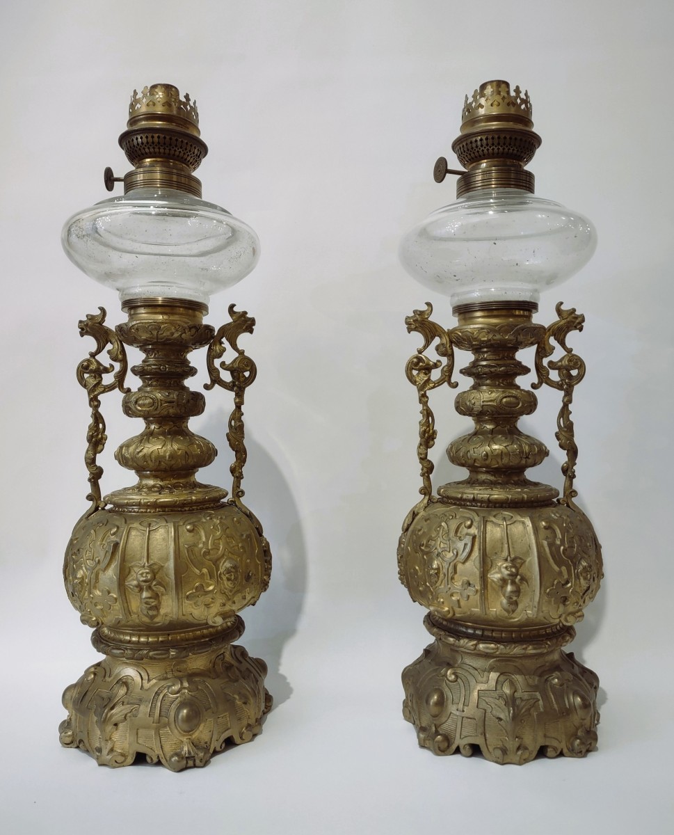 Second Half Of The 19th Century Pair Of Gilt-bronze Oil Lights 