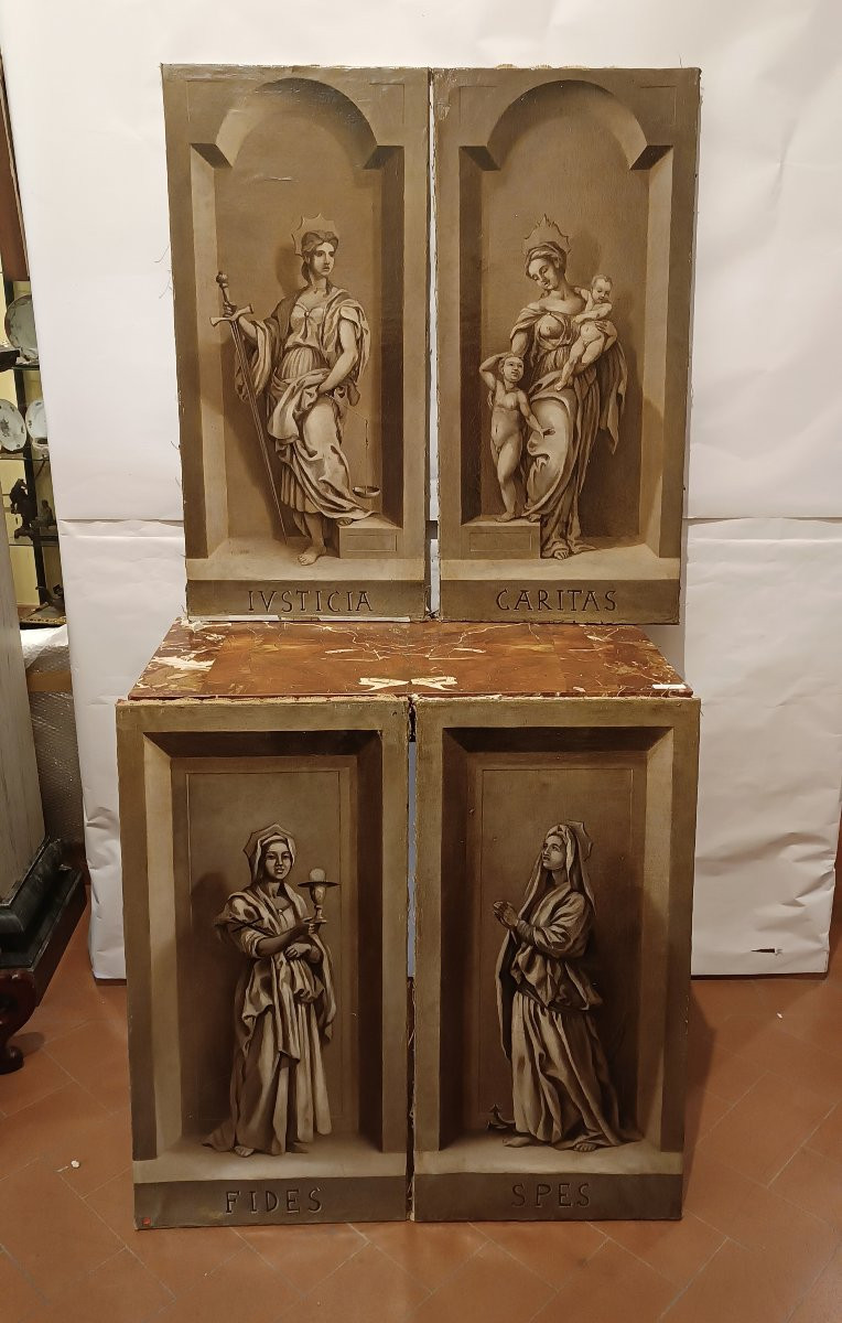 QUATRE TABLEAUX DES VERTUS CARDINALES MILIEU DU 18ème SIÈCLE-photo-2