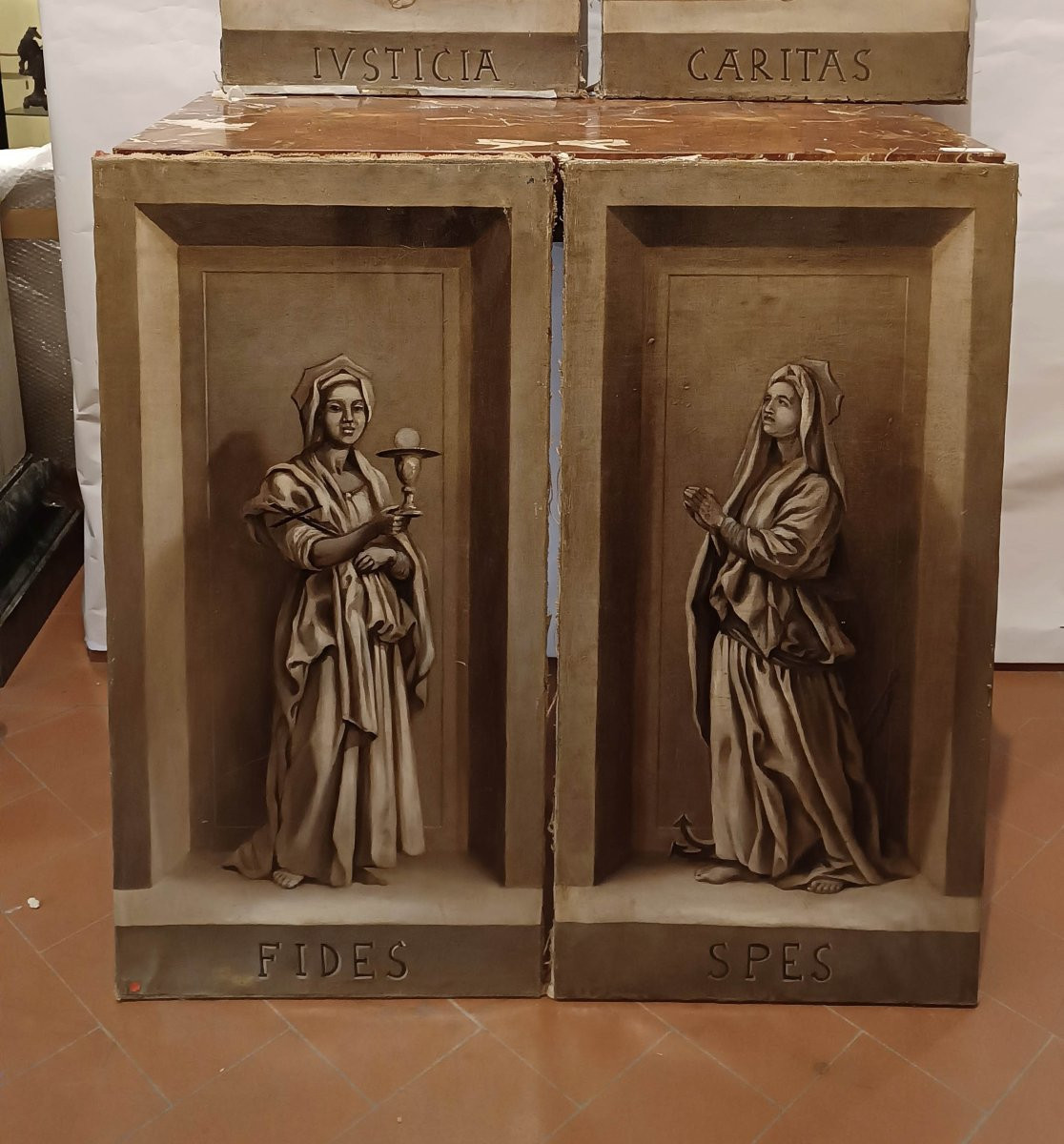 QUATRE TABLEAUX DES VERTUS CARDINALES MILIEU DU 18ème SIÈCLE-photo-4