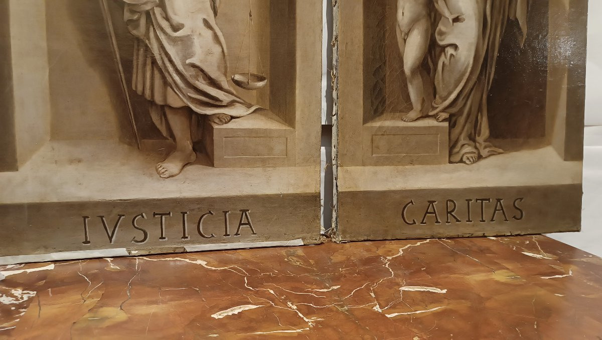 QUATRE TABLEAUX DES VERTUS CARDINALES MILIEU DU 18ème SIÈCLE-photo-2