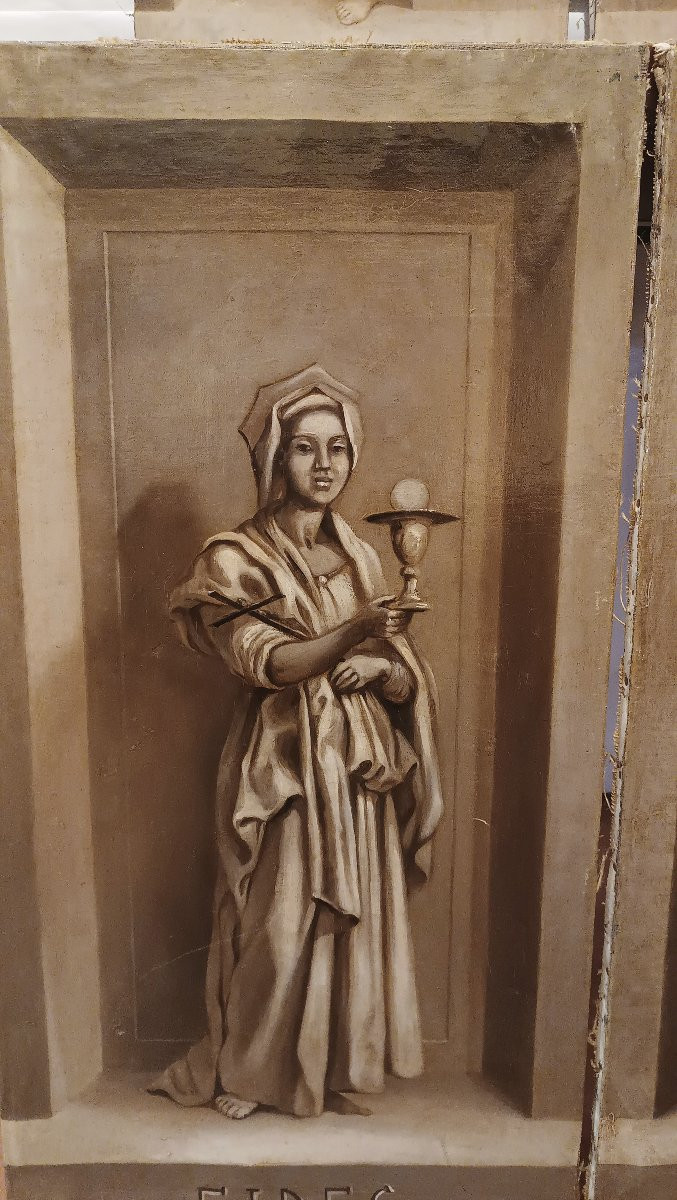 QUATRE TABLEAUX DES VERTUS CARDINALES MILIEU DU 18ème SIÈCLE-photo-5