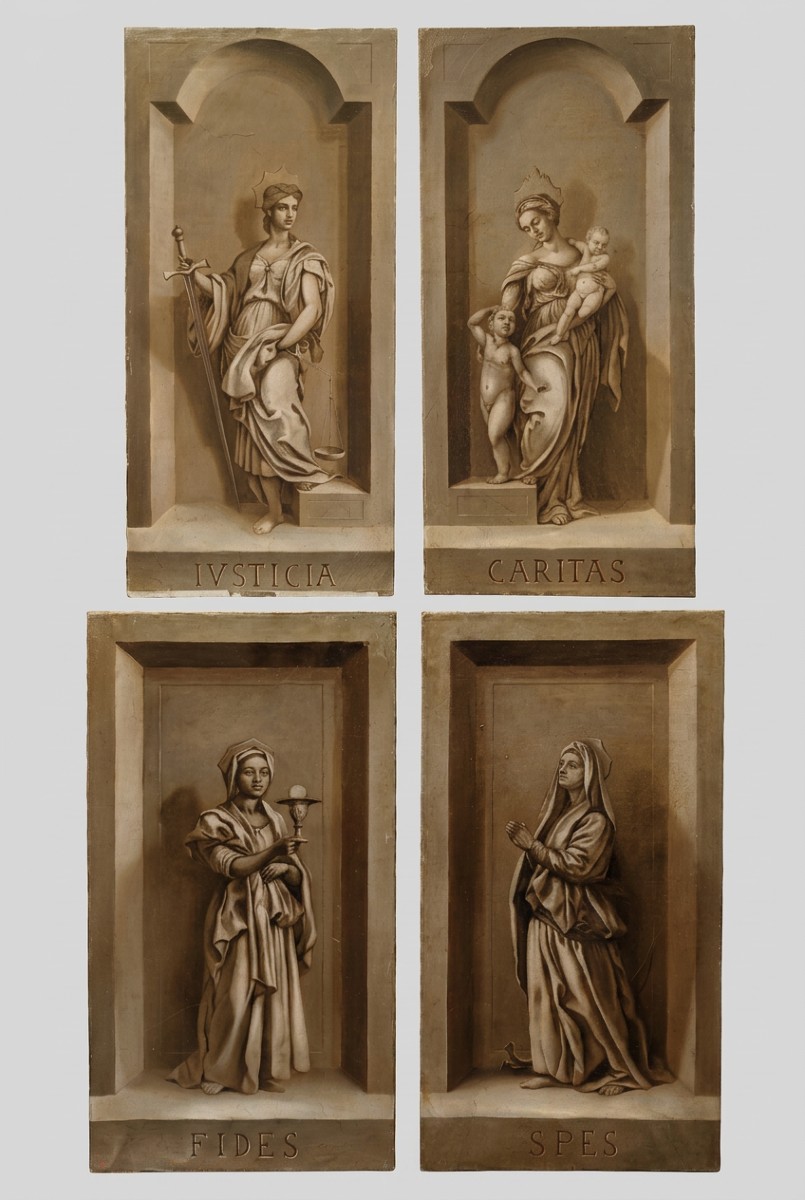 QUATRE TABLEAUX DES VERTUS CARDINALES MILIEU DU 18ème SIÈCLE