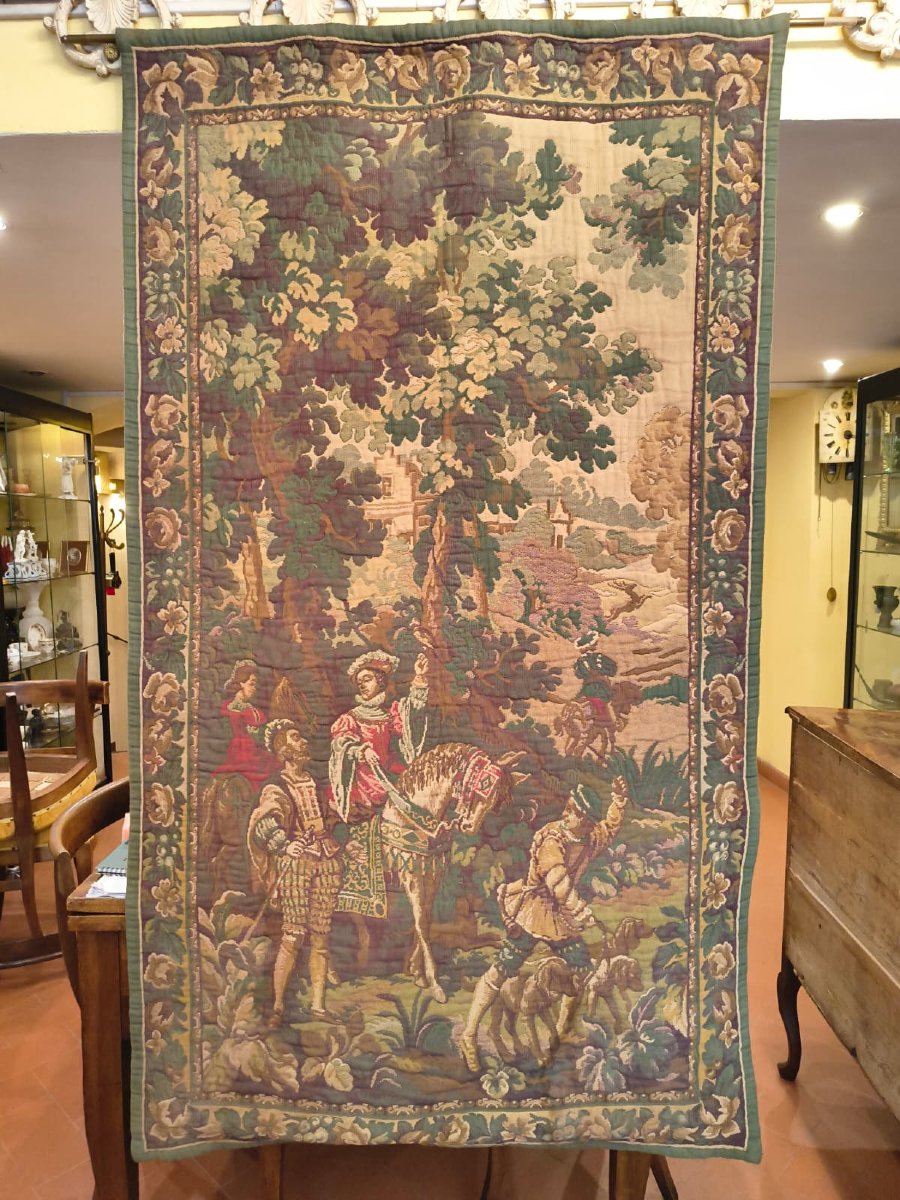 TAPISSERIE À DÉCOR DE SCÈNES DE CHASSE FIN DU XIXème SIÈCLE-photo-4