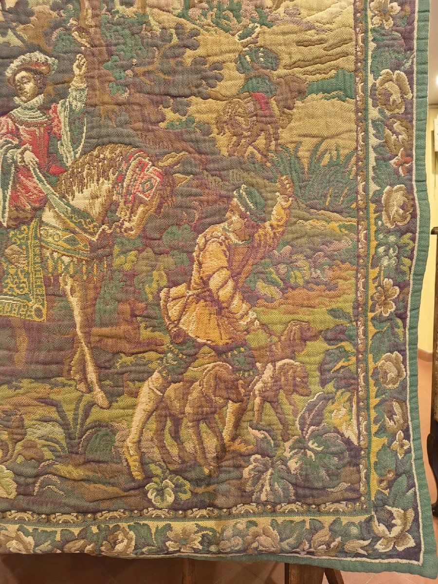 TAPISSERIE À DÉCOR DE SCÈNES DE CHASSE FIN DU XIXème SIÈCLE-photo-8