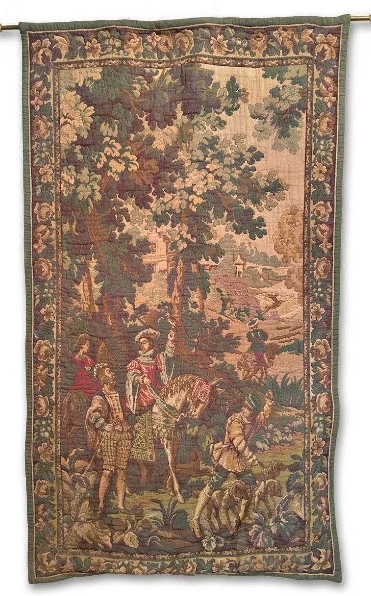 TAPISSERIE À DÉCOR DE SCÈNES DE CHASSE FIN DU XIXème SIÈCLE