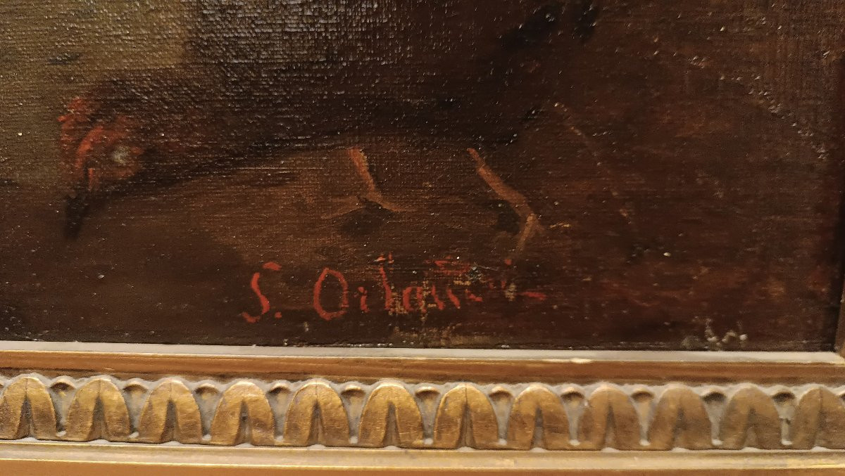 TABLEAU REPRÉSENTANT DES COQS ET DES POULES MILIEU DU 19ème SIÈCLE-photo-5