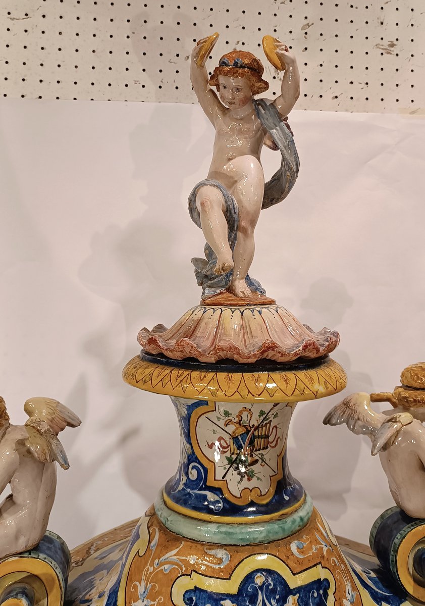 Second Half Of The 19th Century Large Polychrome Majolica Vase By Jafet Torelli-photo-1