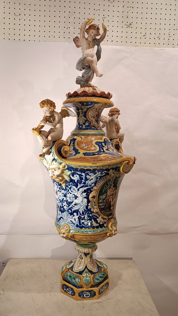 Second Half Of The 19th Century Large Polychrome Majolica Vase By Jafet Torelli-photo-2