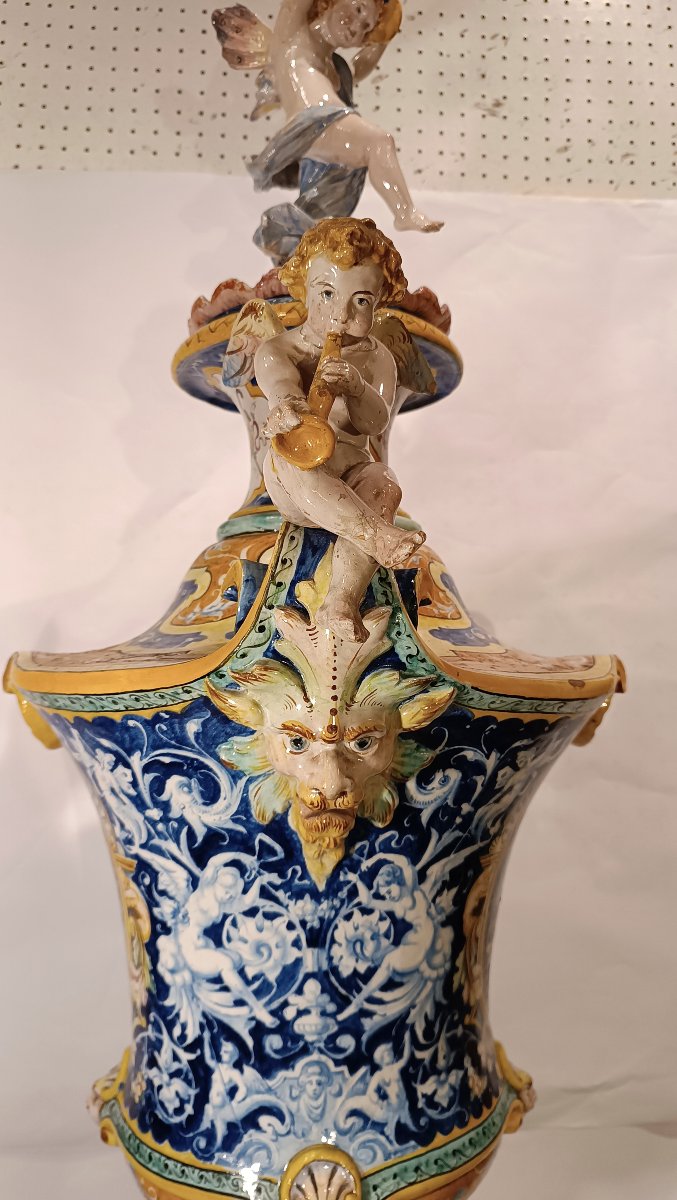 Second Half Of The 19th Century Large Polychrome Majolica Vase By Jafet Torelli-photo-3