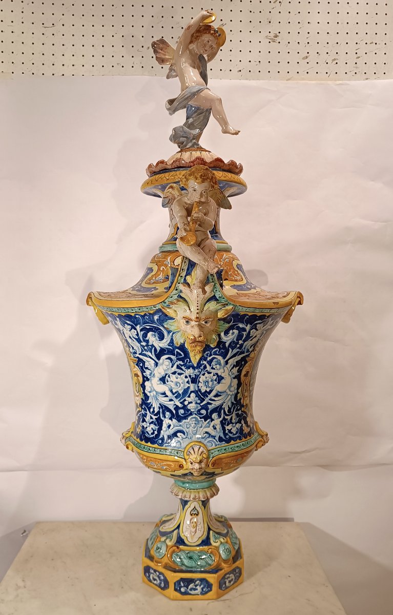 Second Half Of The 19th Century Large Polychrome Majolica Vase By Jafet Torelli-photo-4