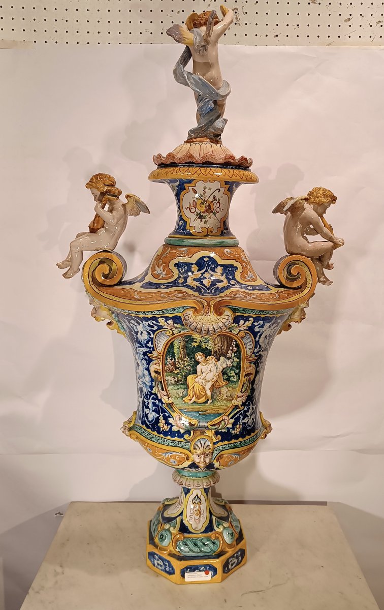 Second Half Of The 19th Century Large Polychrome Majolica Vase By Jafet Torelli-photo-5