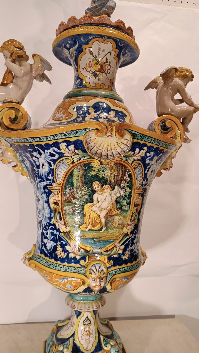 Second Half Of The 19th Century Large Polychrome Majolica Vase By Jafet Torelli-photo-6