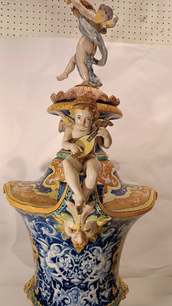 Second Half Of The 19th Century Large Polychrome Majolica Vase By Jafet Torelli-photo-7