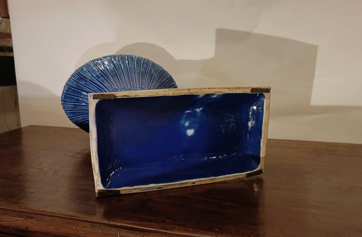 Second Half Of The 19th Century Blue Majolica Vase-photo-2