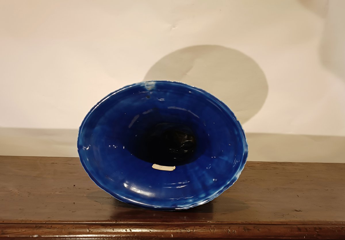 Second Half Of The 19th Century Blue Majolica Vase-photo-3
