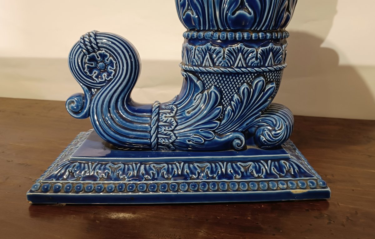 Second Half Of The 19th Century Blue Majolica Vase-photo-1