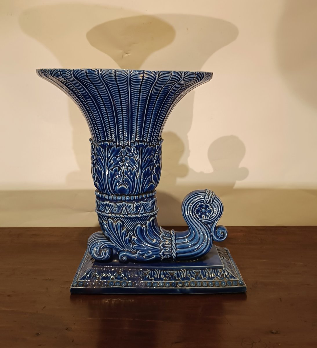 Second Half Of The 19th Century Blue Majolica Vase-photo-5