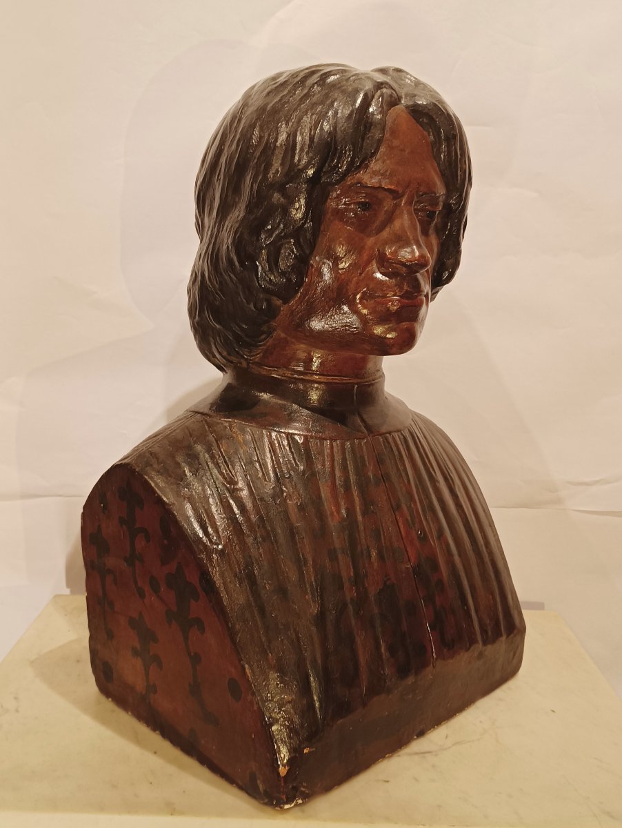 BUSTE EN TERRE CUITE DE LORENZO DE MEDICIS MILIEU DU 19ème SIÈCLE-photo-3