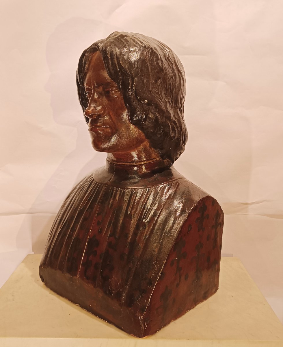 BUSTE EN TERRE CUITE DE LORENZO DE MEDICIS MILIEU DU 19ème SIÈCLE-photo-2