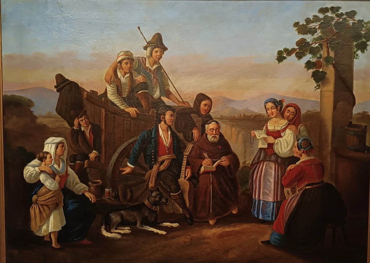 TABLEAU DE SCÈNE DE GENRE MILIEU DU 19ème SIÈCLE-photo-3