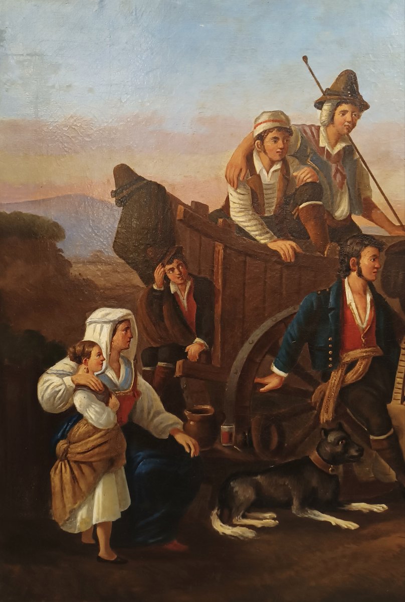 TABLEAU DE SCÈNE DE GENRE MILIEU DU 19ème SIÈCLE-photo-4