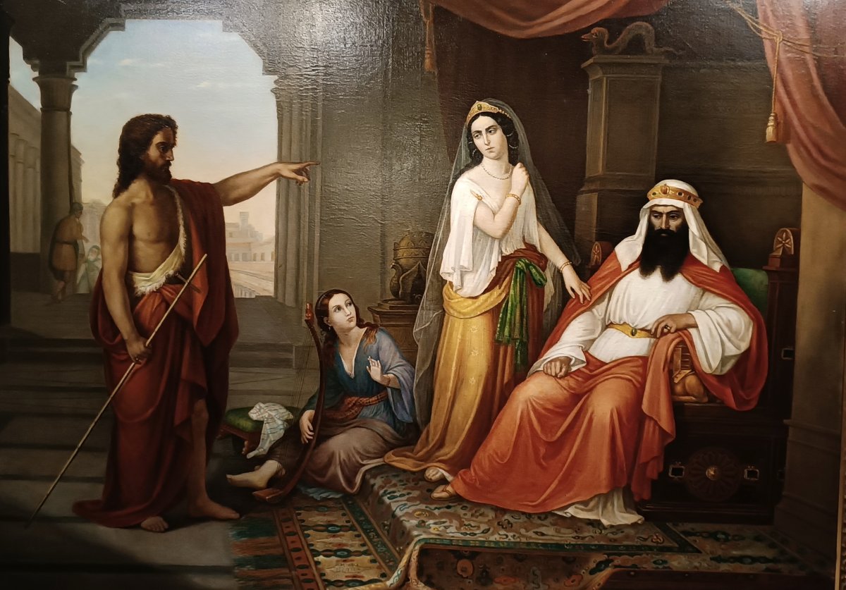 TABLEAU DE SAINT JEAN ET D'HÉRODE MILIEU DU 19ème SIÈCLE-photo-3