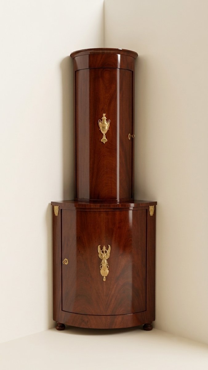 MEUBLE D'ANGLE EMPIRE EN ACAJOU DÉBUT 19ème SIÈCLE.
