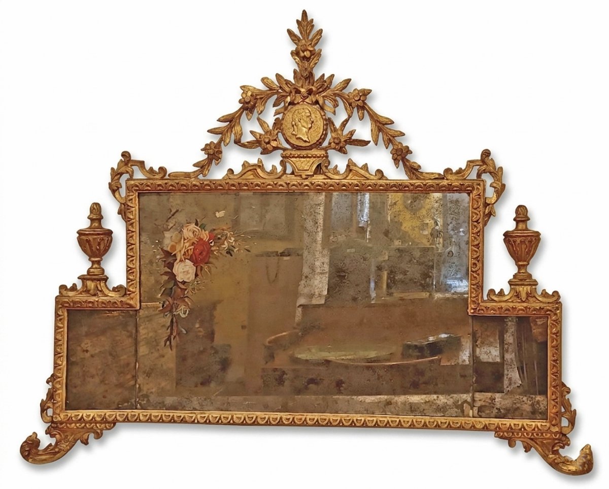 Early 19th Century Directory Fireplace Mirror With Paintings 